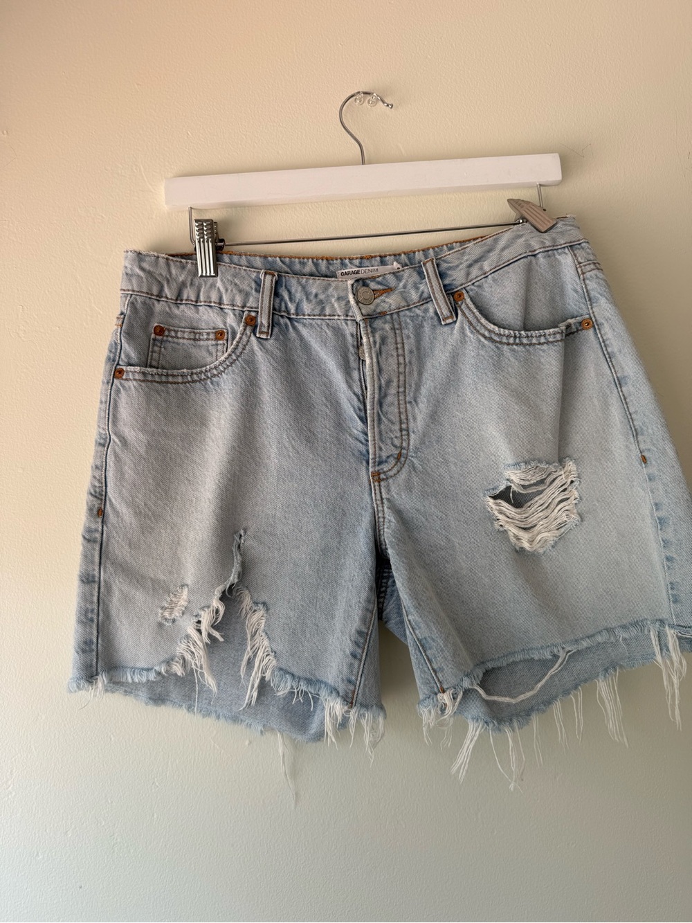 High Waist Light Blue Distressed Denim Shorts